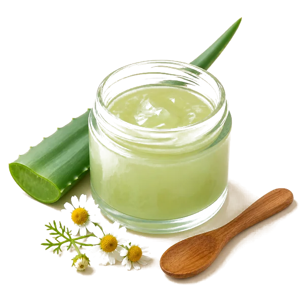 Crema casera de aloe vera en frasco de vidrio