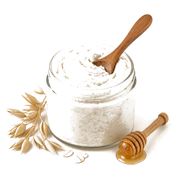 Mascarilla casera de avena y miel en frasco de vidrio